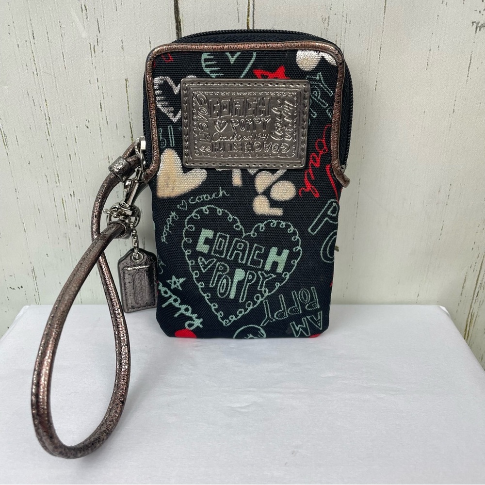 Coach Poppy‎ Black Canvas Multi Wristlet